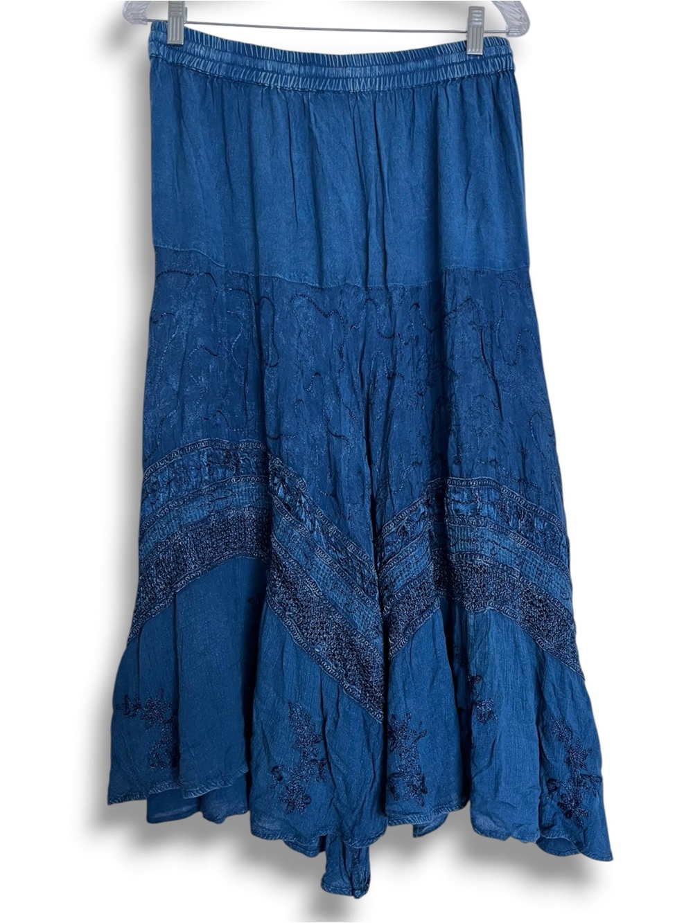 Boho Flowy Whimsy Fairycore Asymmetrical Handkerchief Hem Drawstring Blue Skirt - Picture 3 of 5